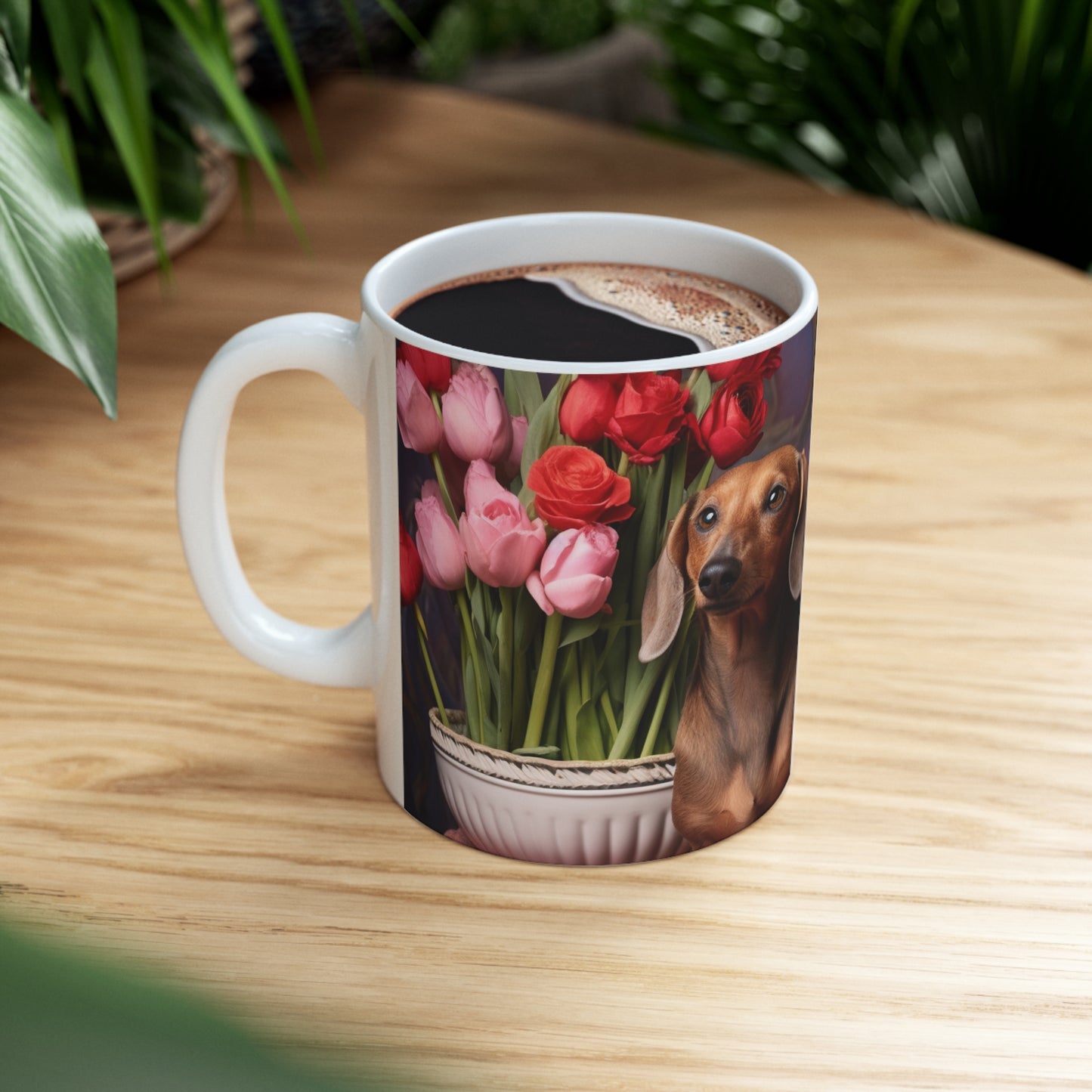 Coffee Mug - Two Dachshunds with Tulips