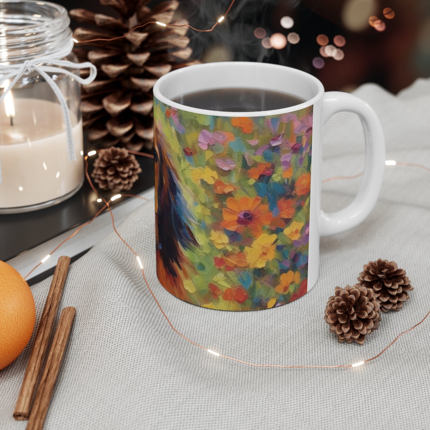 Coffee Mug - Brown in Flowers