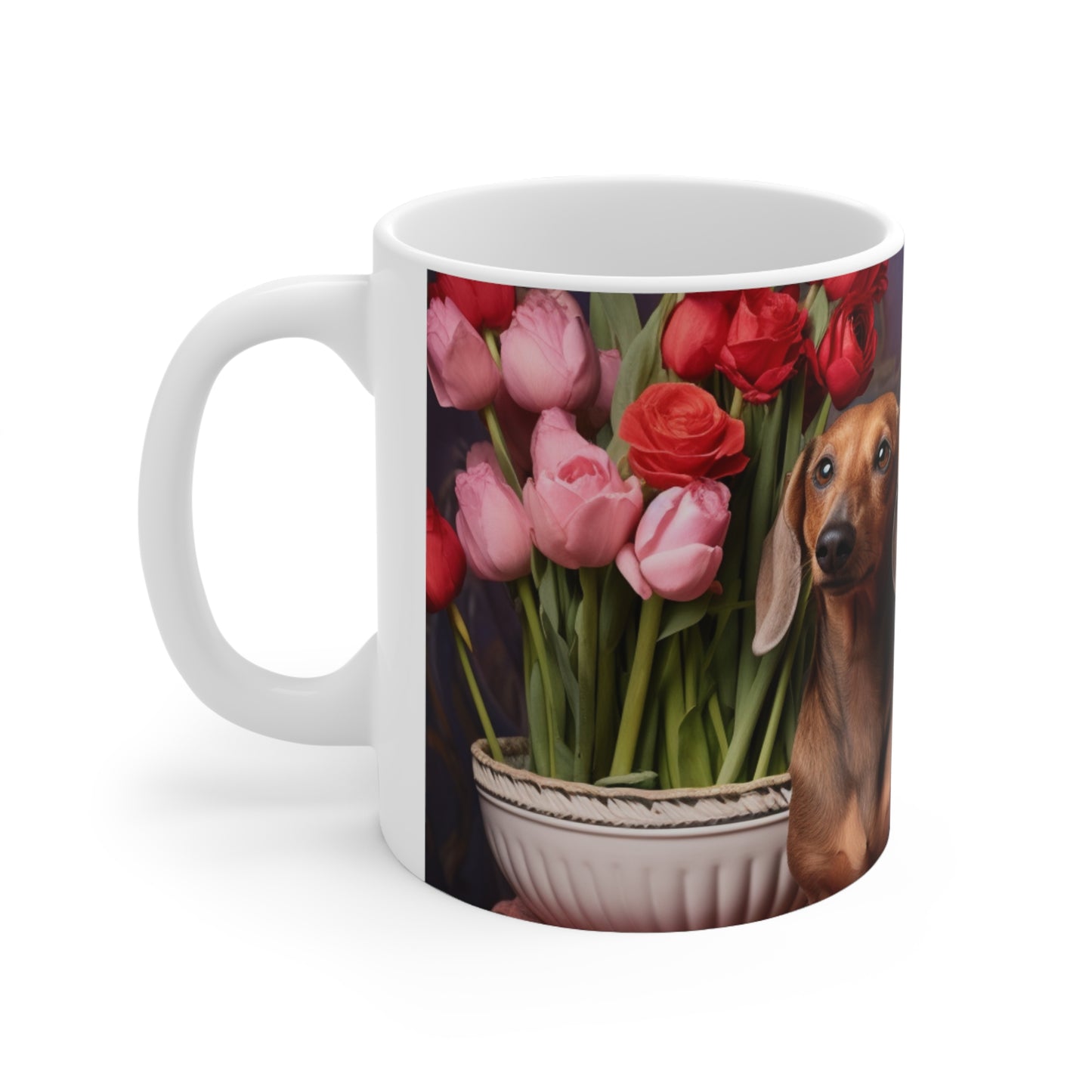 Coffee Mug - Two Dachshunds with Tulips
