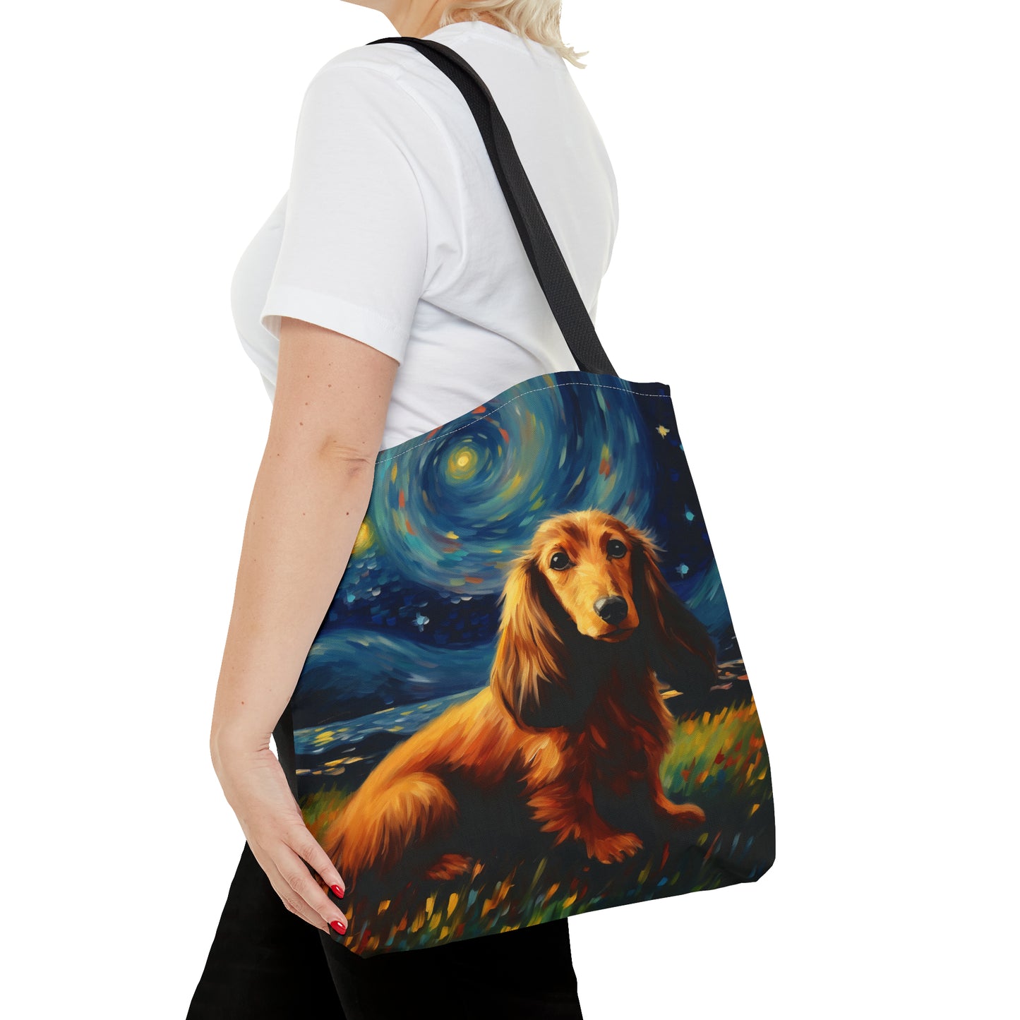 Night Stars Red Wiener Dog Tote Bag