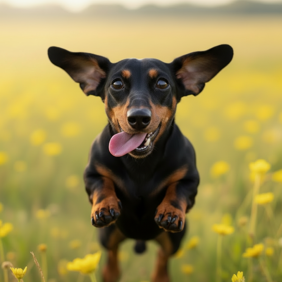 Comical Action Black and Tan Dachshund